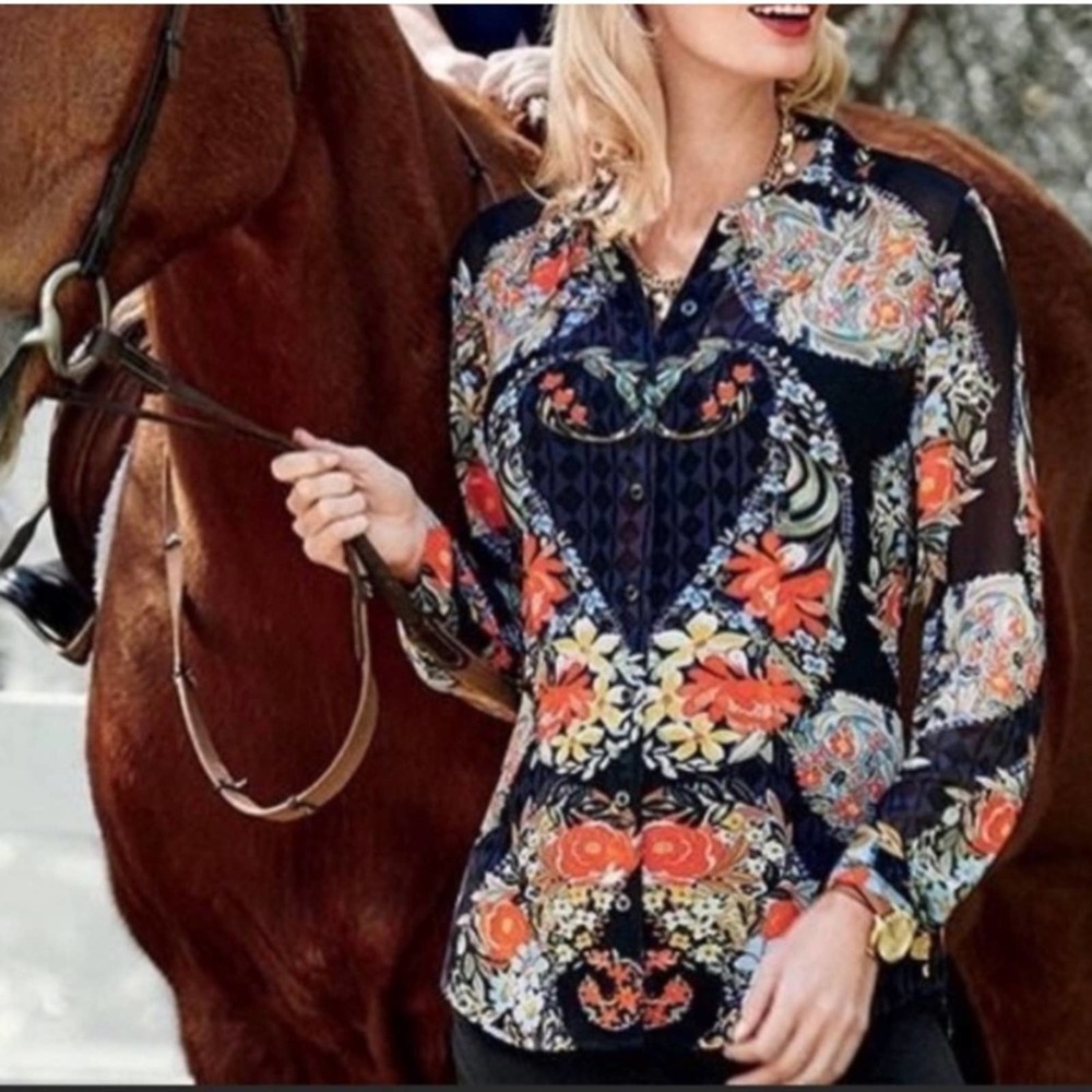 CAbi Amour Style #3072 Sheer Floral Blouse Size Small